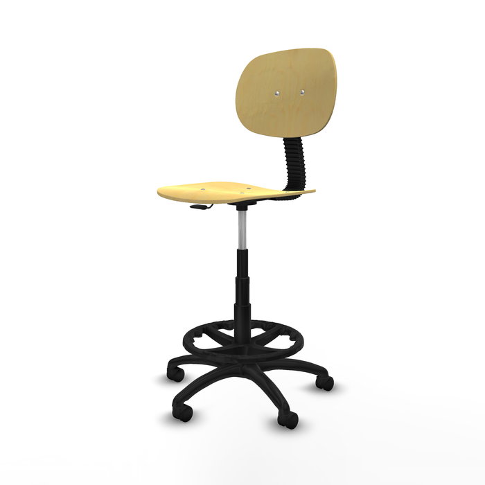 Tabouret Tus Mécanisme standard Bois Hêtre Structure polyamide noire Sans accoudoirs Sans appui-tête Roulettes en nylon 50 mm