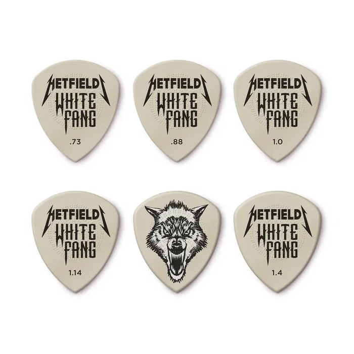 DUNLOP Pack 6 Médiators Hetfield's White Fang Custom Flow® Variado - 0,73 mm, 0,88 mm, 1,0 mm, 1,14 mm, 1,4 mm DUNLOP Pack 6 Médiators Hetfield's White Fang Custom Flow® Variado - 0,73 mm, 0,88 mm, 1,0 mm, 1,14 mm, 1,4 mm