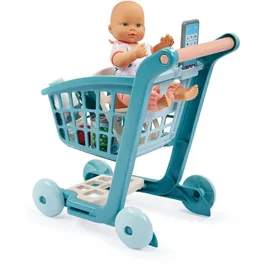 Ecoiffier Chariot Vert Azur 1658 avec Poupon et Accessoires