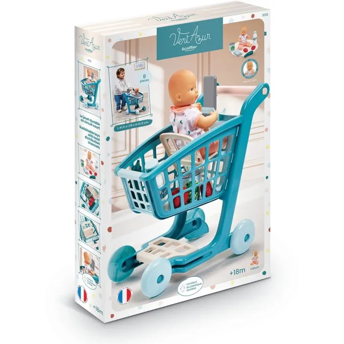 Ecoiffier Chariot Vert Azur 1658 avec Poupon et Accessoires