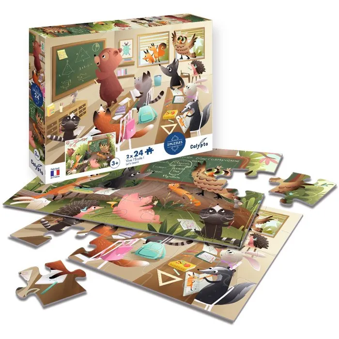 Sentosphere - Puzzles 24 pièces Vive l'École - 2 Puzzles pour Développer Observation, Mémoire et Logique - Dès 3 ans