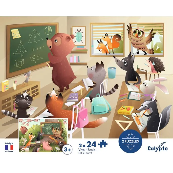 Sentosphere - Puzzles 24 pièces Vive l'École - 2 Puzzles pour Développer Observation, Mémoire et Logique - Dès 3 ans