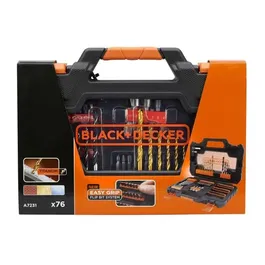 BLACK+DECKER A7231-XJ - Coffret de perçage et vissage 76 accessoires - Forets bois, béton, HSS-TiN, douilles, embouts et fraise