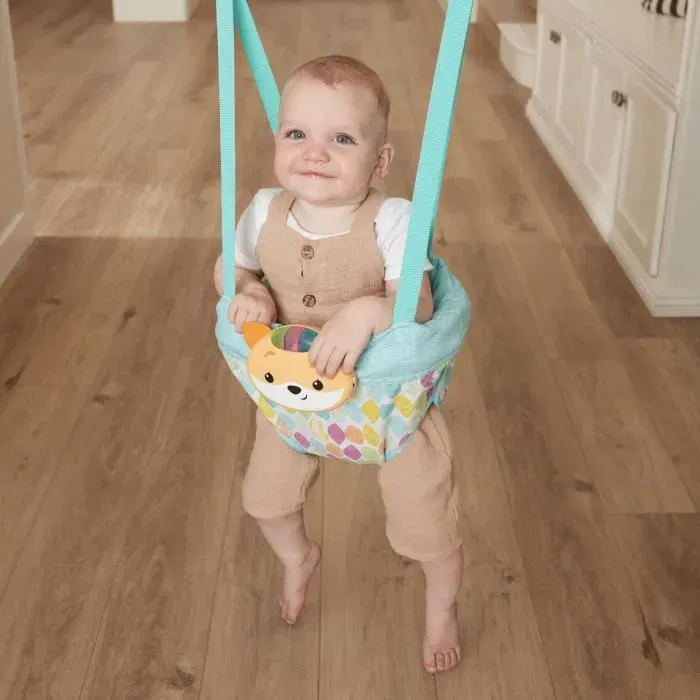 Infantino Sauteur de Porte Bébé 2 en 1 Renard avec Sons et Lumières - Jouet Musical Amusant et Harnais Réglable - Réf. 303117