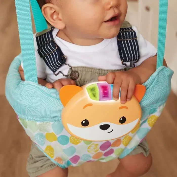 Infantino Sauteur de Porte Bébé 2 en 1 Renard avec Sons et Lumières - Jouet Musical Amusant et Harnais Réglable - Réf. 303117
