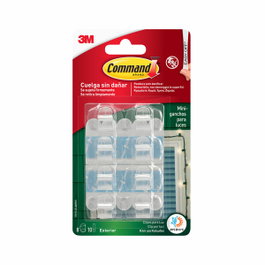 3M Command mini crochet pour guirlandes lumineuses, extérieur, transparent, 8 uds + 10 tiras