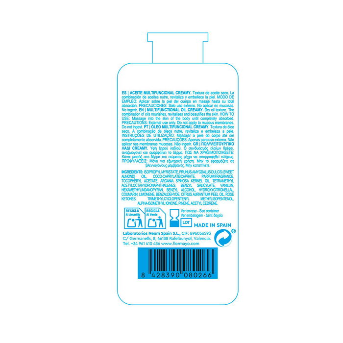 Flor De Mayo Huile Sèche Multifonctionnelle Crémeuse Corps 50 ml - Parfum Noix de Coco et Vanille
