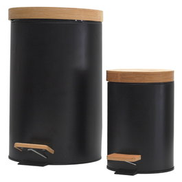 Je cherche une Idee Ensemble de 2 poubelles à pédale en métal et bambou, Noir