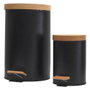 Je cherche une Idee Ensemble de 2 poubelles à pédale en métal et bambou, Noir