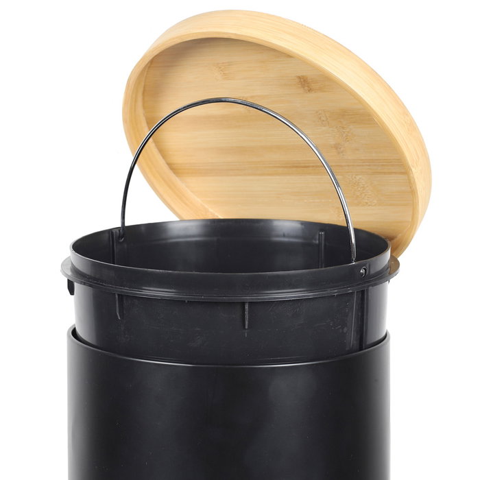Je cherche une Idee Ensemble de 2 poubelles à pédale en métal et bambou, Noir
