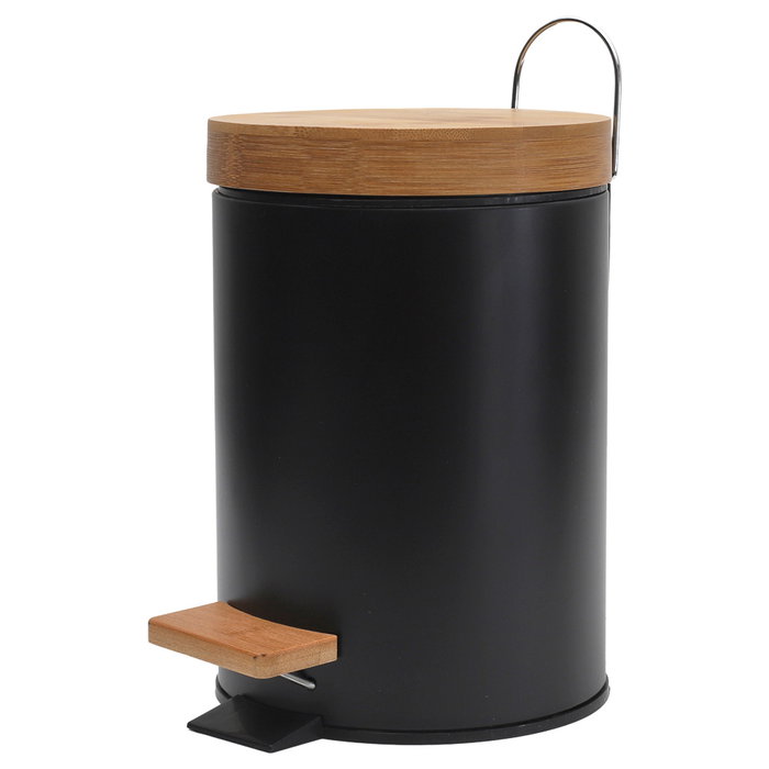 Je cherche une Idee Ensemble de 2 poubelles à pédale en métal et bambou, Noir