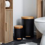 Je cherche une Idee Ensemble de 2 poubelles à pédale en métal et bambou, Noir