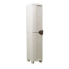 Plastiken SPACESAVER 35 Armoire de rangement 1 porte avec étagères en résine - L 35 x P 45 x H 184 cm - Couleur taupe et beige - Usage intérieur et extérieur - Montage sans outil
