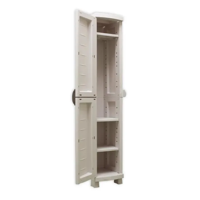 Plastiken SPACESAVER 35 Armoire de rangement 1 porte avec étagères en résine - L 35 x P 45 x H 184 cm - Couleur taupe et beige - Usage intérieur et extérieur - Montage sans outil