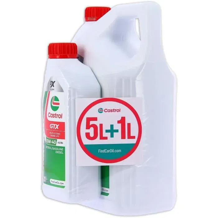 Castrol GTX 057026 - Huile moteur synthétique 10W-40 A3/B4 - Bidon de 5 litres + 1 litre offert - Pour moteurs essence et diesel