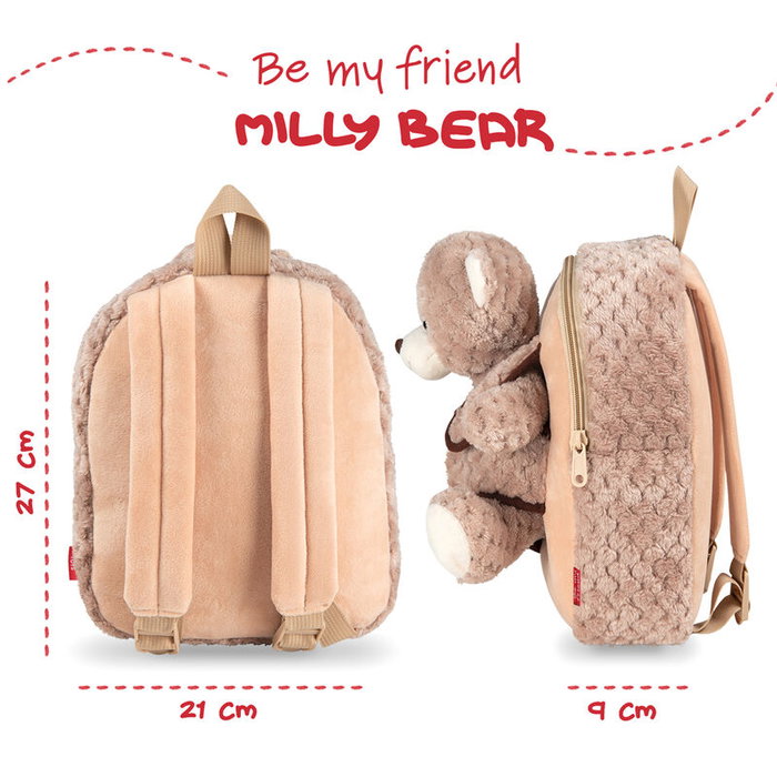 PERLETTI - Mochila Sac à Dos + Peluche Ours Milly 26 cm - Dimensions : 26x21x8 cm