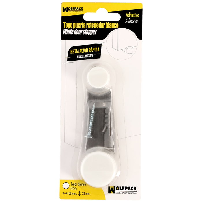 WOLFPACK LINEA PROFESIONAL Butoir de porte adhésif blanc avec retenue rotative WOLFPACK LINEA PROFESIONAL Butoir de porte adhésif blanc avec retenue rotative
