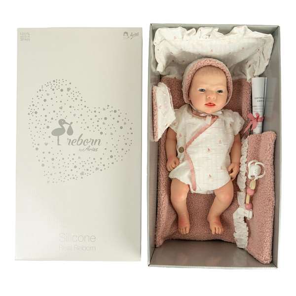 Muñecas Arias Arias Aitana - Poupée Reborn réaliste fille 40 cm en silicone avec table à langer et bavoir - Design espagnol