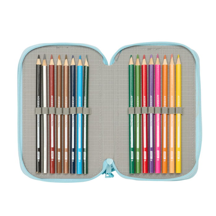 Pochette à crayons triple Furby Bleu 12,5 x 19,5 x 5,5 cm 37 Pièces