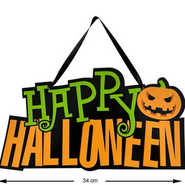 Affiche Mural Halloween "Happy Halloween" 34x19 cm avec Citrouille - Décoration de Porte, Fête ou Classe