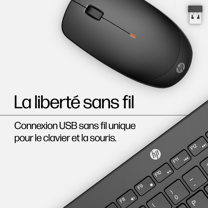 HP 230 Clavier et souris sans fil Noir AZERTY - Clavier silencieux avec 12 touches de fonction et autonomie jusqu'à 16 mois