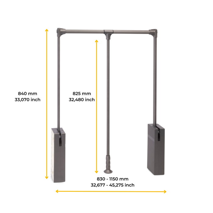 Emuca Penderie rabattable pour armoire Sway, 830 - 1150mm, Acier, Aluminium et Plastique, Peint en titane