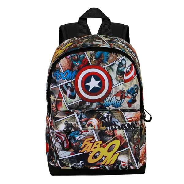 Karactermania Mochila pequeña HS FAN - Sac à dos Capitaine America Comic, dimensions 25 x 15 x 35 cm, compartiment principal et frontal, tissu ripstop, bretelles et dos rembourrés