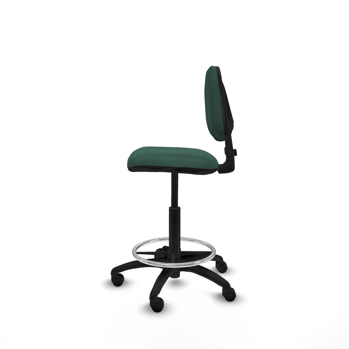 Tabouret Taburete Isso Contact permament de base Tissu Vert foncé Structure polyamide noire Sans accoudoirs Sans appui-tête Roulettes en nylon 50 mm
