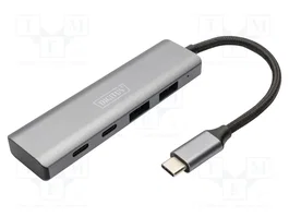 DIGITUS Hub USB 4 ports (2x USB-A, 2x USB-C) gris
