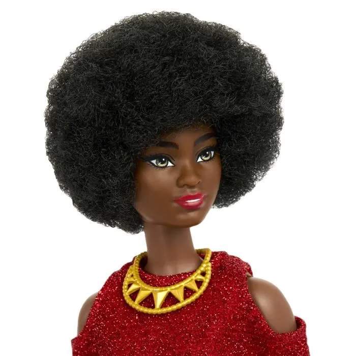 Barbie Fashionistas Poupée Cheveux Noirs Robe Rouge HRH18