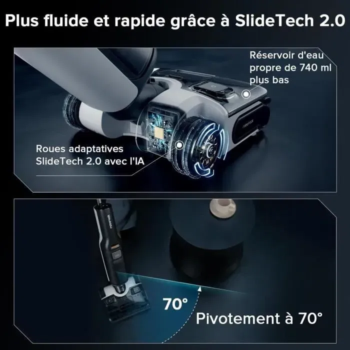 Roborock F25 Ace Combo Noir - Aspirateur balai laveur sans fil 5 en 1, Puissance 20 kPa, Lavage à chaud 90 °C, Auto-nettoyage automatique, 870 ml