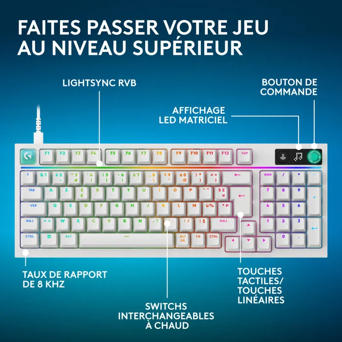 Logitech G G316 X 98 Clavier Gamer Filaire AZERTY Blanc