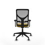 Chaise Motilla Synchro 3 positions tissu Jaune Maille Gris Base pyramidale noire Accoudoir 3D Sans appui-tête Roulettes 65mm pour moquette