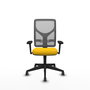 Chaise Motilla Synchro 3 positions tissu Jaune Maille Gris Base pyramidale noire Accoudoir 3D Sans appui-tête Roulettes 65mm pour moquette
