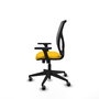 Chaise Motilla Synchro 3 positions tissu Jaune Maille Gris Base pyramidale noire Accoudoir 3D Sans appui-tête Roulettes 65mm pour moquette