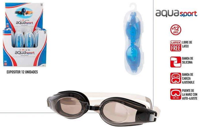 Color Baby - Lunettes de natation en silicone pour adultes Aqua Sport, 12 ans et plus, couleurs : Noir, Azul Color Baby - Lunettes de natation en silicone pour adultes Aqua Sport, 12 ans et plus, couleurs : Noir, Azul