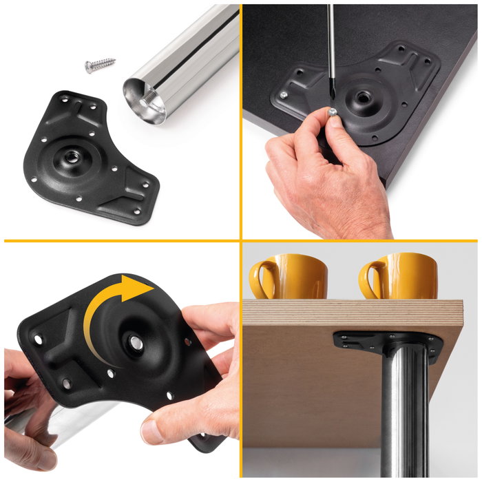 Emuca Lot de 4 pieds de table, diamètre 60mm, H 710mm, Acier, Chromé Emuca Lot de 4 pieds de table, diamètre 60mm, H 710mm, Acier, Chromé