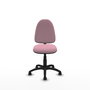 Chaise de bureau Aýna avec mécanisme de contact permanent de base, recouverte de tissu rose. Équipée d'une base en polyamide noir, sans accoudoirs et avec roulettes pour parquet.