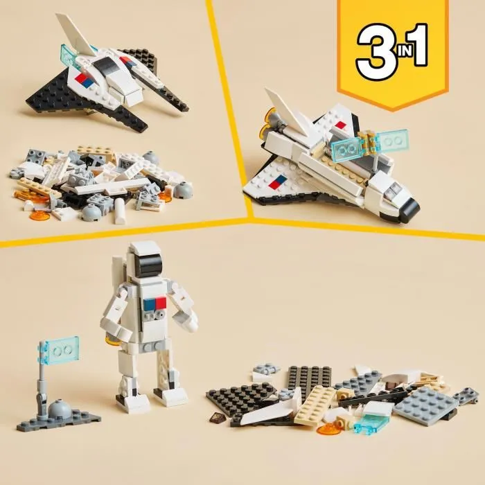 LEGO Creator 3-en-1 31134 Navette Spatiale Jouet de Construction avec Figurine d'Astronaute et Vaisseau, Enfant 6 Ans et Plus