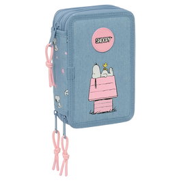 SAFTA Plumier Snoopy Peanuts triple étage de 37 pièces avec gomme, crayons, stylos, taille-crayon et feutres