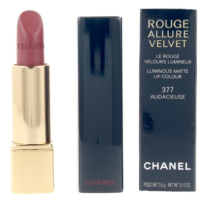 Chanel Rouge Allure Velvet Rouge à Lèvres Mat et Brillant - Teinte Audacieuse #377 - Edition Limitée Rouge Noir - 3.5 g