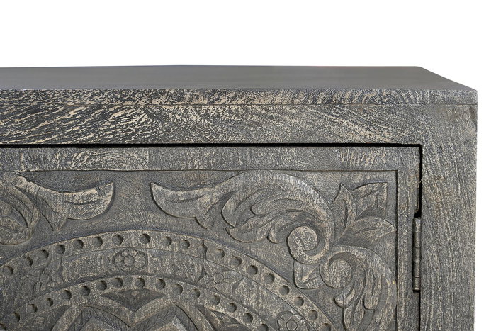 GINER Y COLOMER Buffet 3 portes en bois de manguier gris vieilli, finition lavée - Dimensions 172 x 43 x 82 cm