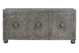 GINER Y COLOMER Buffet 3 portes en bois de manguier gris vieilli, finition lavée - Dimensions 172 x 43 x 82 cm