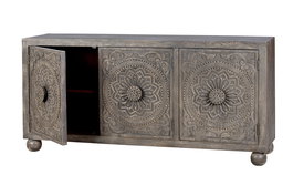 GINER Y COLOMER Buffet 3 portes en bois de manguier gris vieilli, finition lavée - Dimensions 172 x 43 x 82 cm