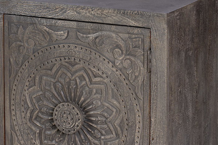 GINER Y COLOMER Buffet 3 portes en bois de manguier gris vieilli, finition lavée - Dimensions 172 x 43 x 82 cm