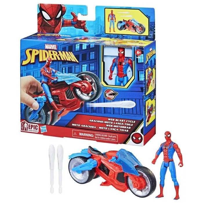 Hasbro - Figurine Marvel Spider-Man Arachno-Moto avec Lance-Toile et Moto, 10 cm, Action et Jeu, À partir de 4 ans