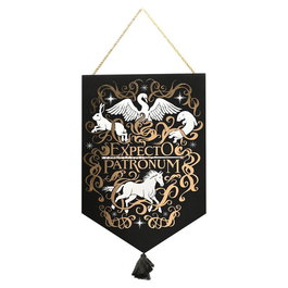 WIDDOP & CO - Décor mural phosphorescent Patronus Animals Harry Potter - Suspension en bois noir avec impressions dorées et blanques, fournie avec cordon et pompon