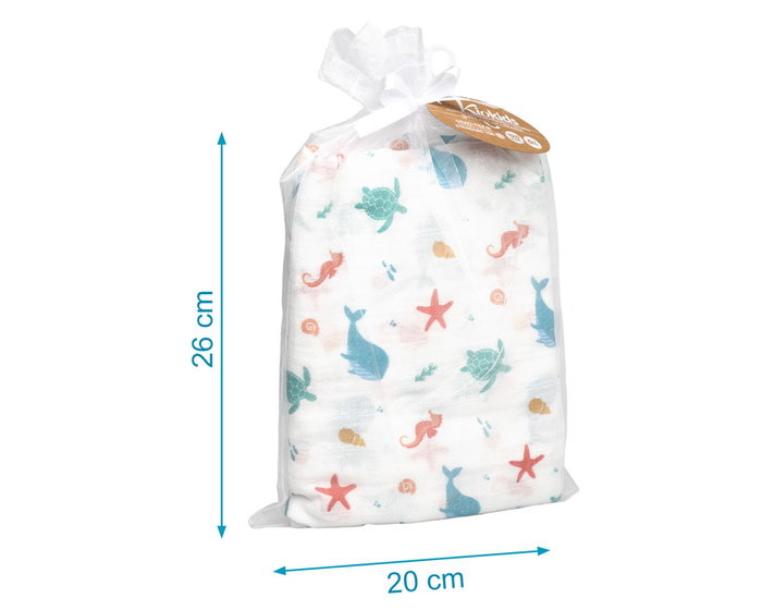 KioKids - Museline en Bambou et Coton avec Motif Marin 120x120 cm - Pour Bébé (0 Mois+) - Oeko-Tex Standard 100 - 70% Viscose de Bambou, 30% Coton