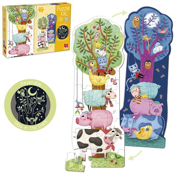 Goula Puzzle XXL Réversible 50217 avec Scène Lumineuse - 27 Pièces Géantes sur le Thème des Animaux - Jouet Éducatif pour Enfants de 2 Ans et Plus