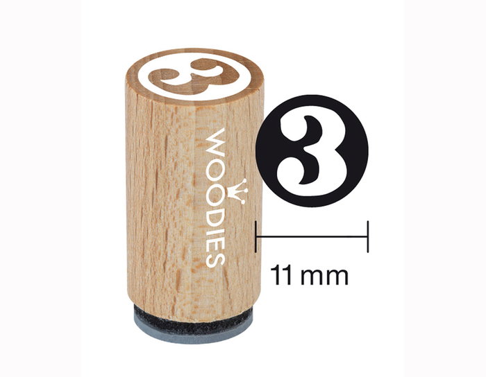 Woodies Mini Tampon en Bois et Caoutchouc n°3 Diam. 15x25mm Woodies Mini Tampon en Bois et Caoutchouc n°3 Diam. 15x25mm